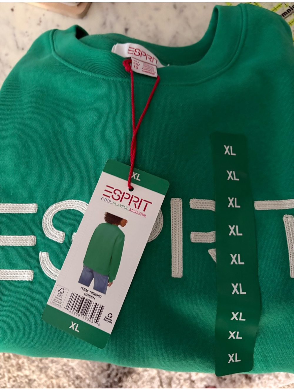 Esprit Men's Bright Green Crewneck Sweatshirt with White Logo